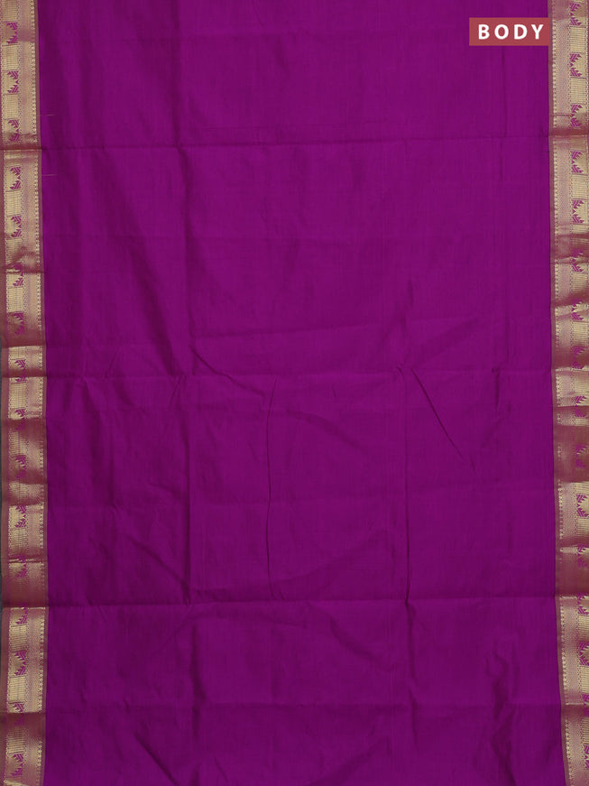 10 Yards poly cotton saree purple and light green with plain body and zari woven border