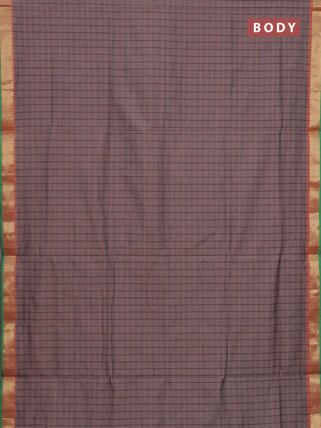 10 Yards poly cotton saree grey shade and deep maroon with allover checked pattern and zari woven border