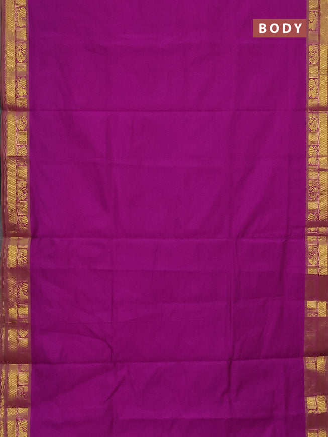 10 Yards poly cotton saree purple and light green with plain body and zari woven border