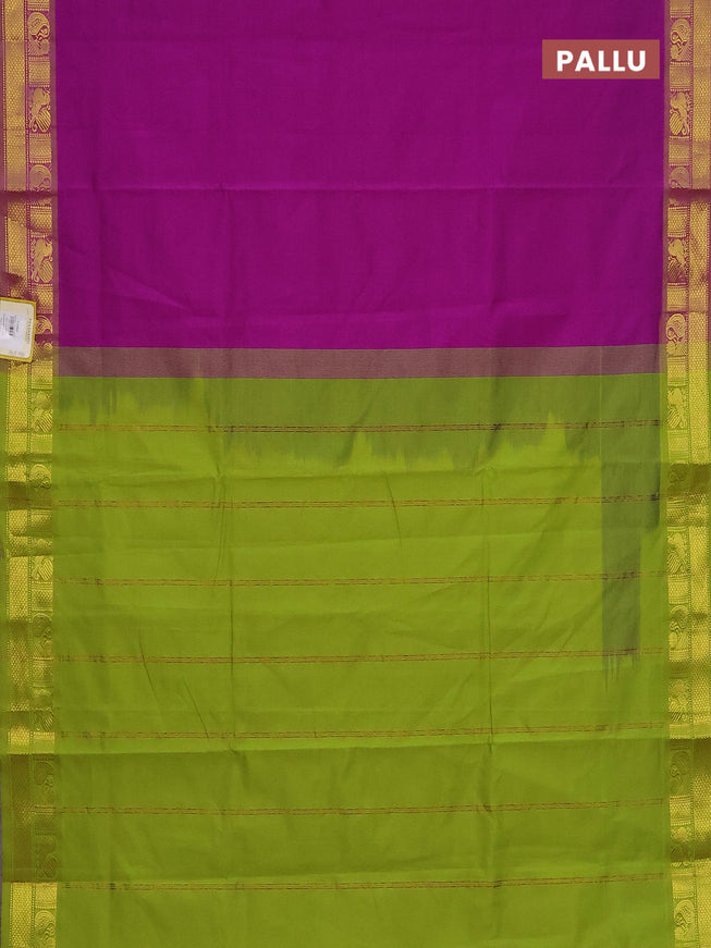 10 Yards poly cotton saree purple and light green with plain body and zari woven border