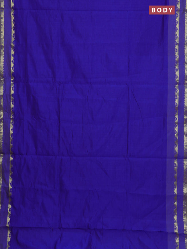 10 Yards poly cotton saree blue and light green with plain body and rettapet zari woven border