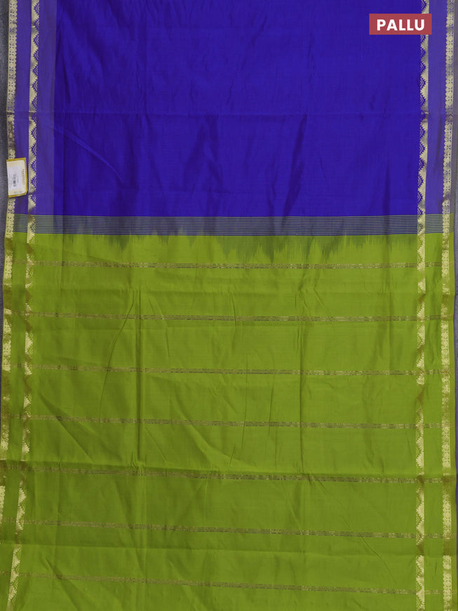 10 Yards poly cotton saree blue and light green with plain body and rettapet zari woven border