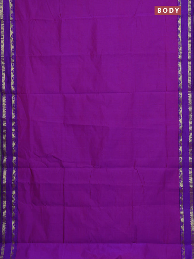 10 Yards poly cotton saree dual shade of purple and violet with plain body and rettapet zari woven border