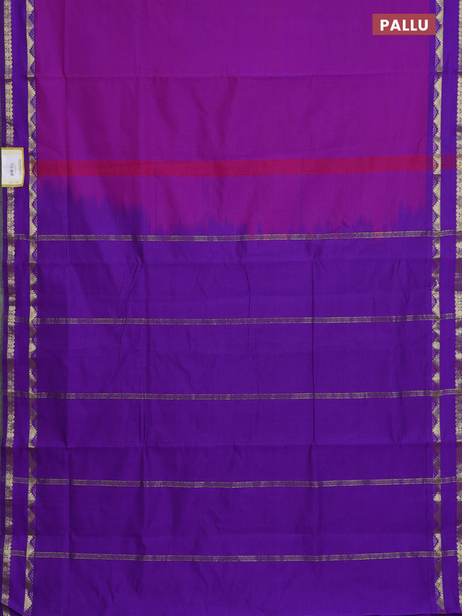 10 Yards poly cotton saree dual shade of purple and violet with plain body and rettapet zari woven border