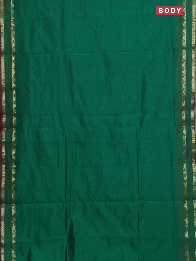 10 Yards poly cotton saree green and maroon with plain body and rettapet zari woven border