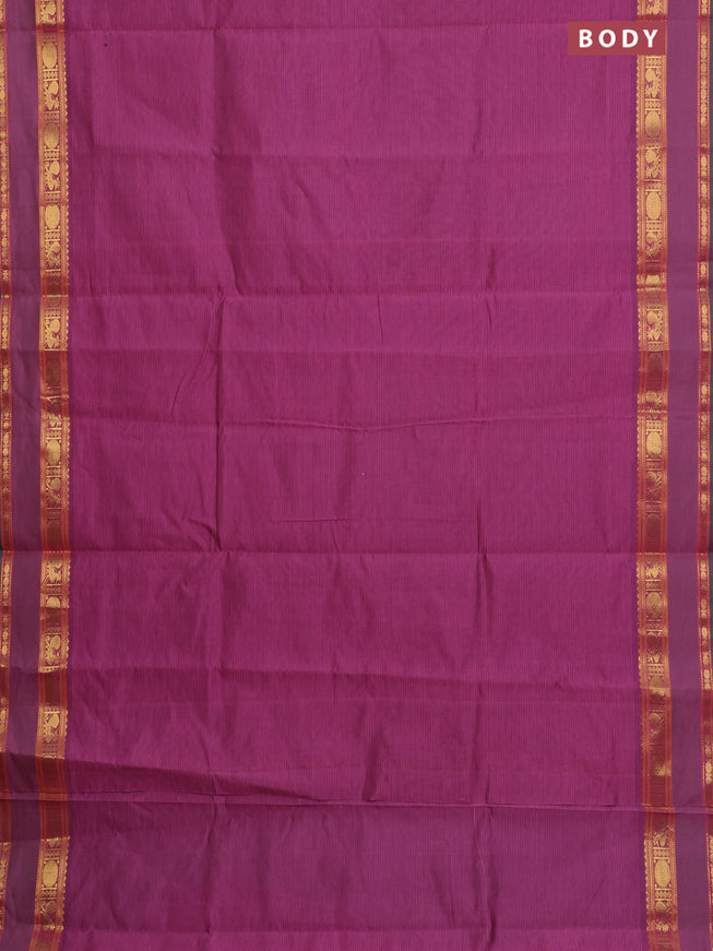 10 Yards poly cotton saree mauve pink and green with plain body and rettapet zari woven border