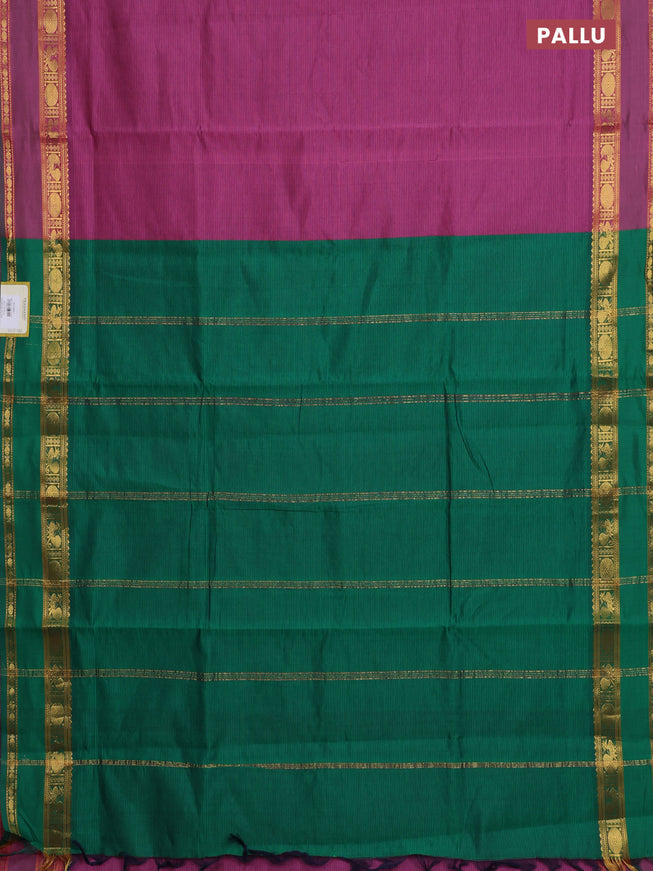 10 Yards poly cotton saree mauve pink and green with plain body and rettapet zari woven border