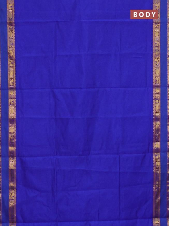 10 Yards poly cotton saree blue and maroon with plain body and rettapet zari woven border