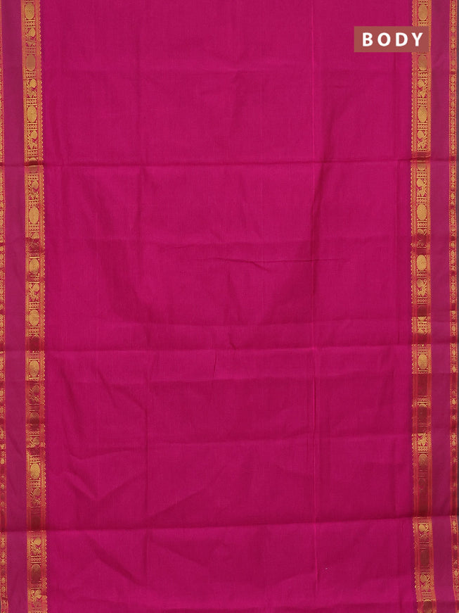 10 Yards poly cotton saree pink and green with plain body and rettapet zari woven border