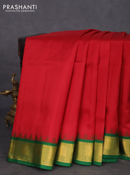 10 yards silk saree maroon and green with palin body and temple design zari woven border