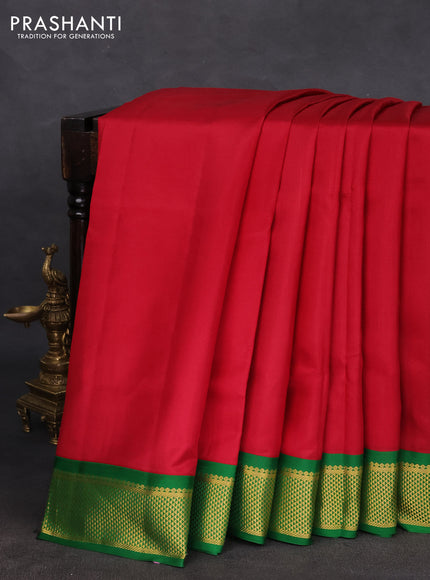 10 yards silk saree maroon and green with plain body and zari woven korvai border