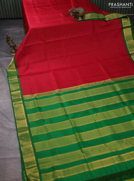 10 yards silk saree maroon and green with plain body and zari woven korvai border