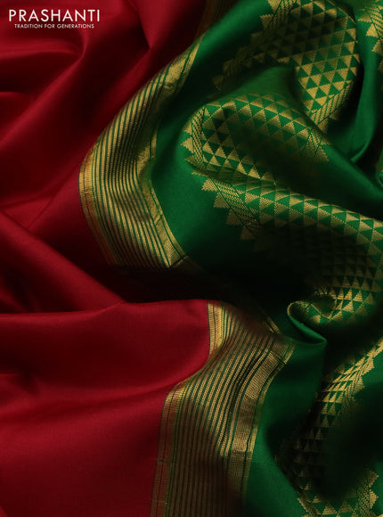 10 yards silk saree maroon and green with plain body and zari woven korvai border
