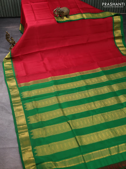 10 yards silk saree maroon and green with plain body and temple design zari woven border