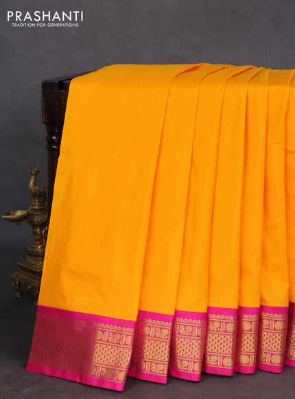 10 yards silk saree mango yellow and pink with plain body and zari woven korvai border