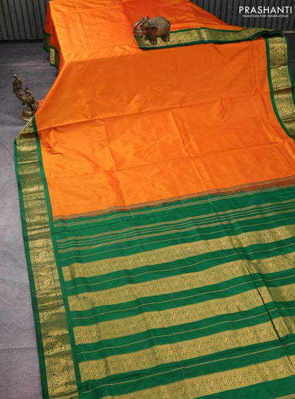 10 yards silk saree mango yellow and green with plain body and zari woven korvai border