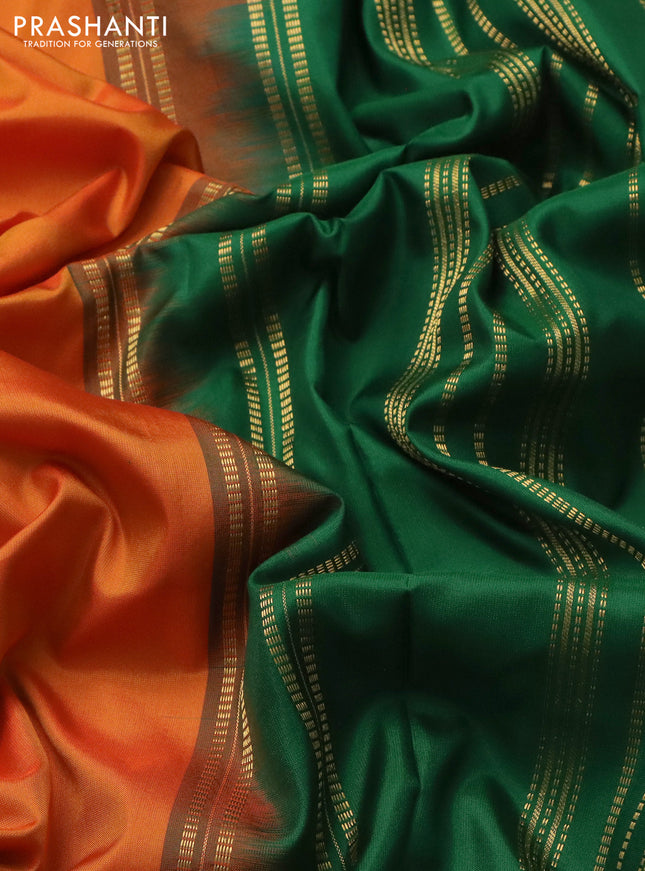 10 yards silk saree mango yellow and green with plain body and zari woven korvai border
