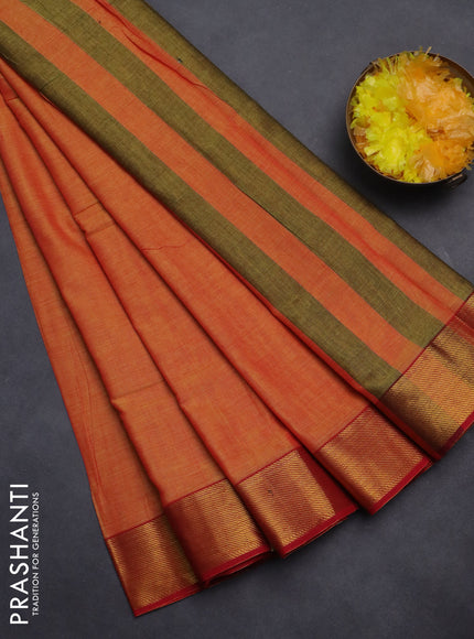 Narayanpet cotton saree dual shade of yellowish pink and pink with plain body and zari woven border
