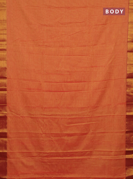 Narayanpet cotton saree dual shade of yellowish pink and pink with plain body and zari woven border