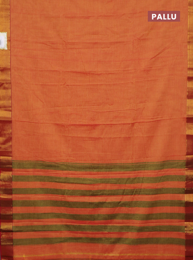 Narayanpet cotton saree dual shade of yellowish pink and pink with plain body and zari woven border