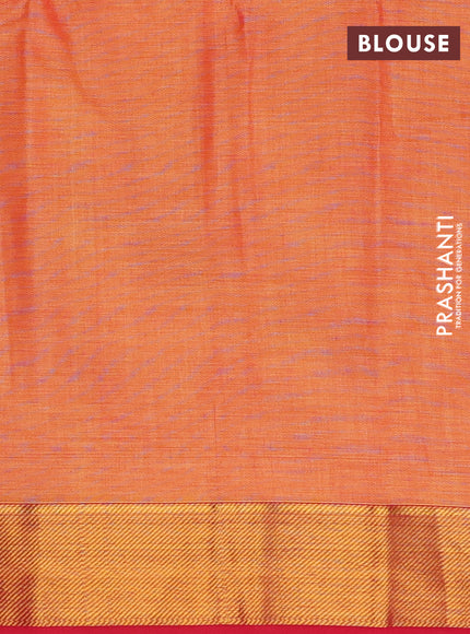 Narayanpet cotton saree dual shade of yellowish pink and pink with plain body and zari woven border