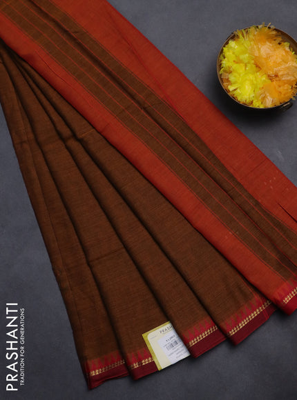 Narayanpet cotton saree dark mustard and maroon with plain body and simple border