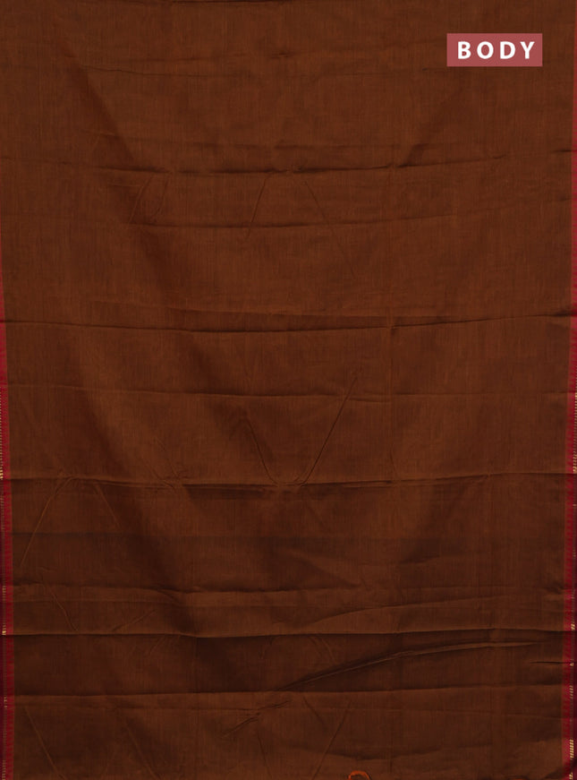 Narayanpet cotton saree dark mustard and maroon with plain body and simple border