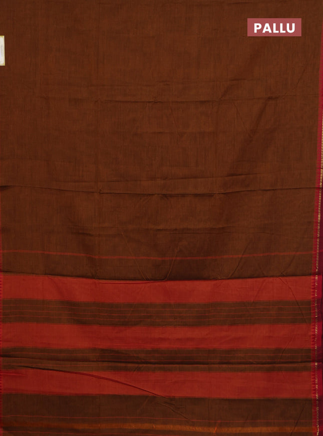 Narayanpet cotton saree dark mustard and maroon with plain body and simple border