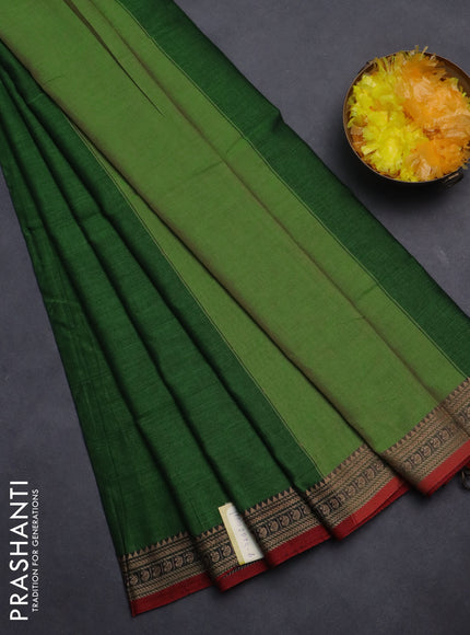 Narayanpet cotton saree green and red with plain body and thread woven border