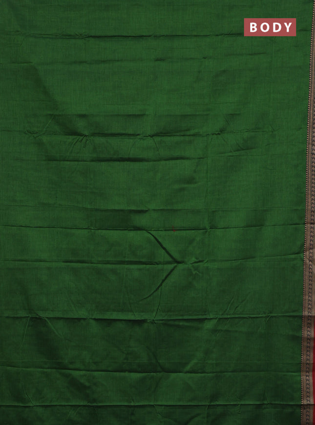 Narayanpet cotton saree green and red with plain body and thread woven border
