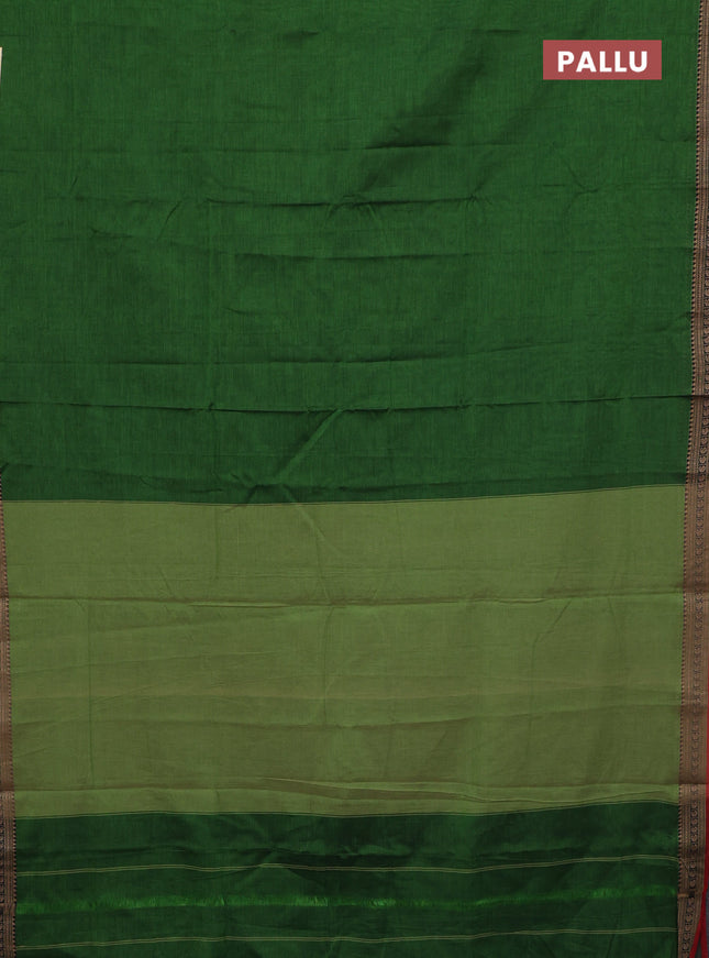 Narayanpet cotton saree green and red with plain body and thread woven border