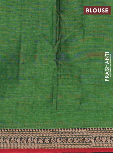 Narayanpet cotton saree green and red with plain body and thread woven border
