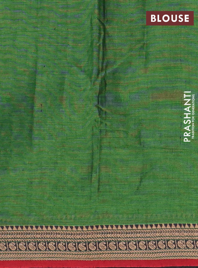 Narayanpet cotton saree green and red with plain body and thread woven border