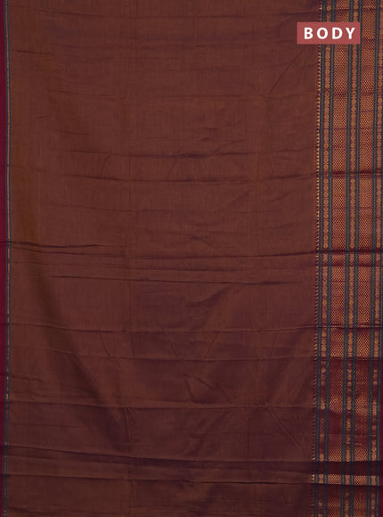 Narayanpet cotton saree rust shade and purple with plain body and long zari woven border