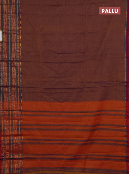 Narayanpet cotton saree rust shade and purple with plain body and long zari woven border