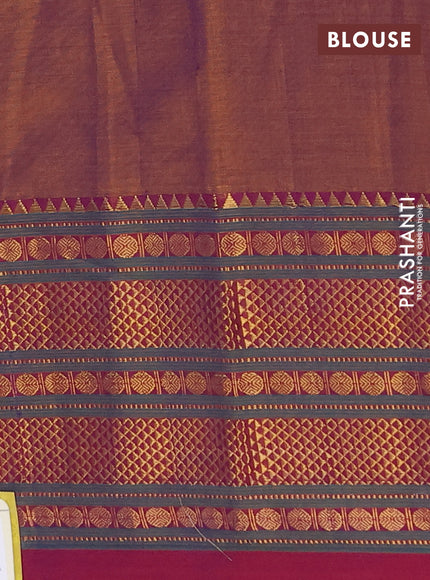 Narayanpet cotton saree rust shade and purple with plain body and long zari woven border