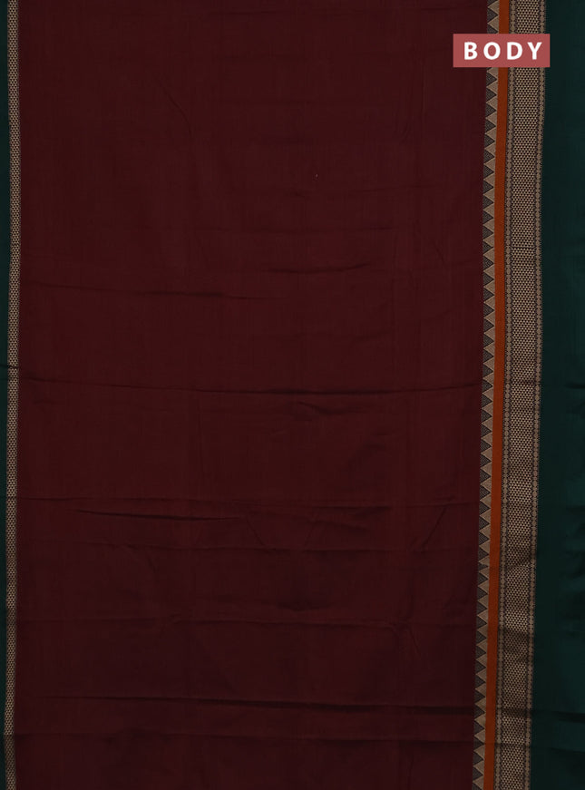 Narayanpet cotton saree maroon and green with plain body and long thread woven simple border