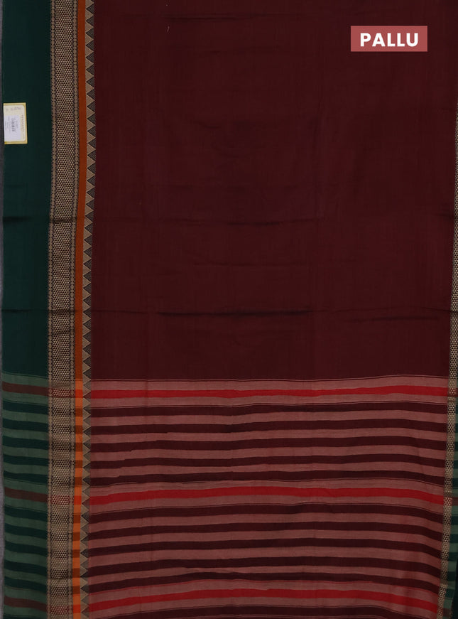 Narayanpet cotton saree maroon and green with plain body and long thread woven simple border