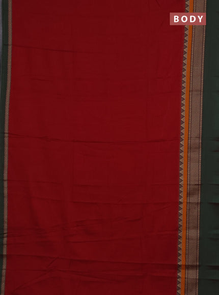 Narayanpet cotton saree red and dual shade of green with plain body and long thread woven simple border