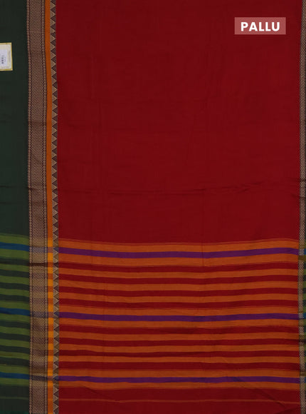 Narayanpet cotton saree red and dual shade of green with plain body and long thread woven simple border