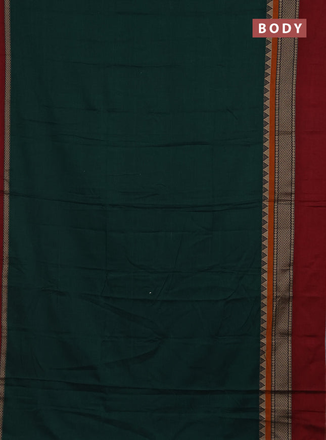 Narayanpet cotton saree green and maroon with plain body and long thread woven simple border