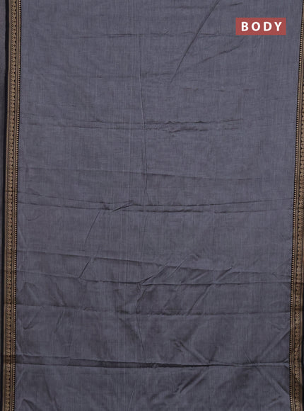 Narayanpet cotton saree grey and black with plain body and thread woven border