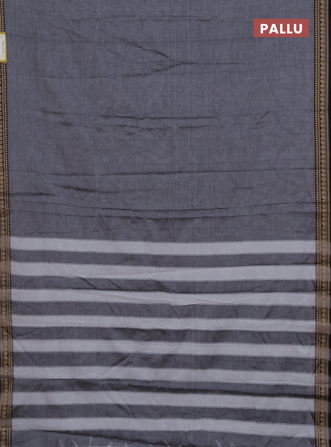 Narayanpet cotton saree grey and black with plain body and thread woven border