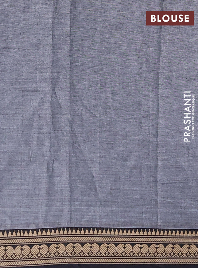 Narayanpet cotton saree grey and black with plain body and thread woven border