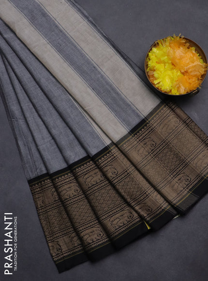 Narayanpet cotton saree grey and black with plain body and long thread woven border