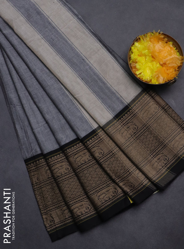 Narayanpet cotton saree grey and black with plain body and long thread woven border