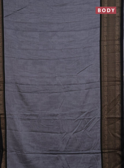 Narayanpet cotton saree grey and black with plain body and long thread woven border