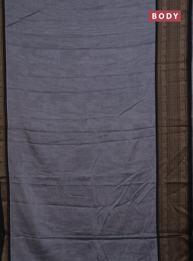 Narayanpet cotton saree grey and black with plain body and long thread woven border