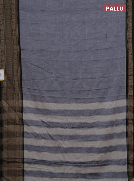 Narayanpet cotton saree grey and black with plain body and long thread woven border