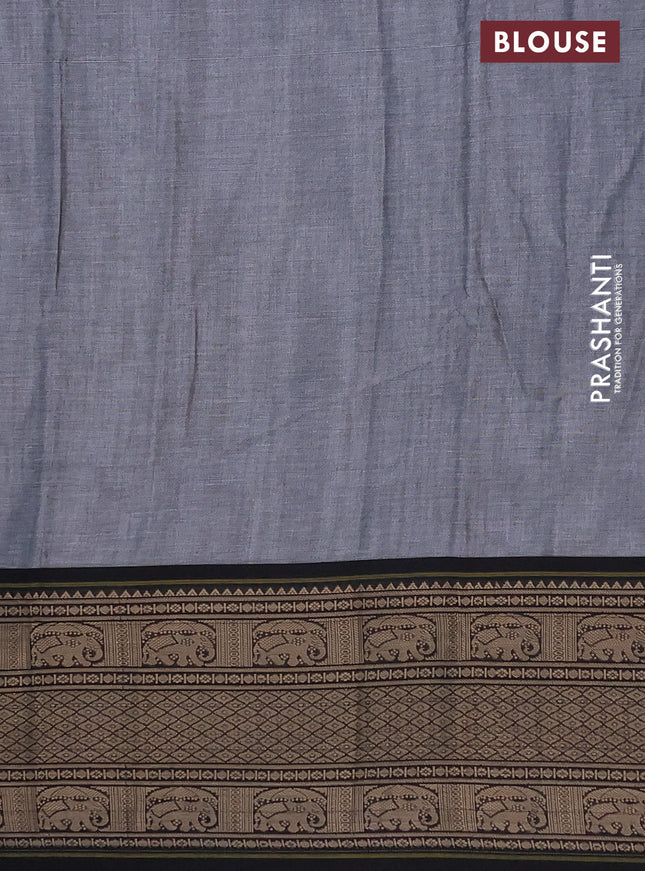 Narayanpet cotton saree grey and black with plain body and long thread woven border
